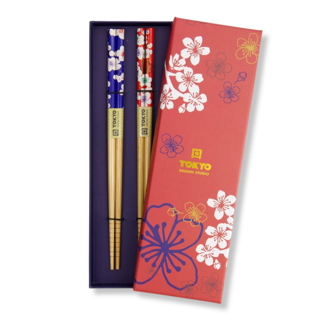 Japanse eetstokjes cadeau-set 2 paar bloem