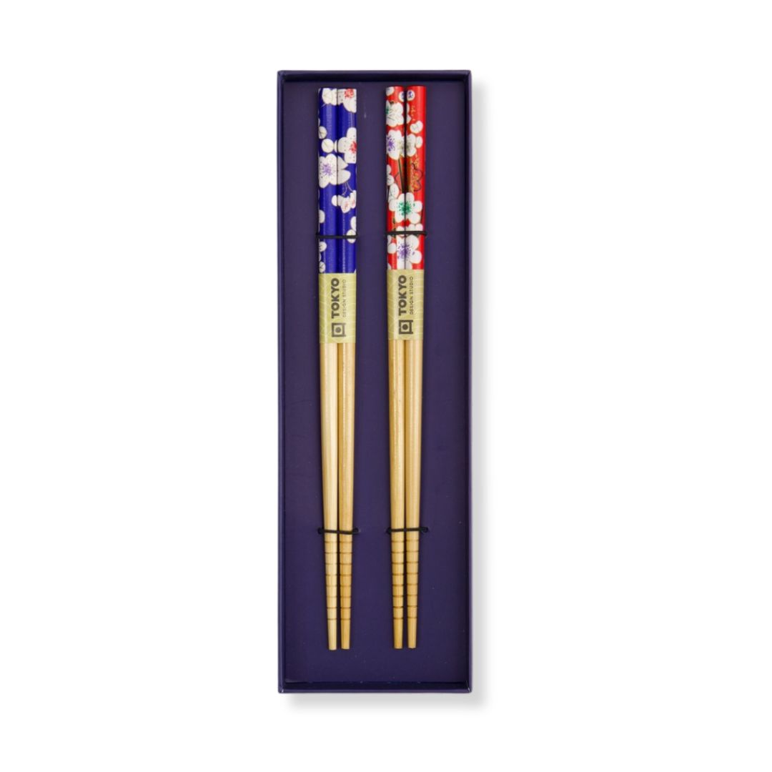 Japanse eetstokjes cadeau-set 2 paar bloem