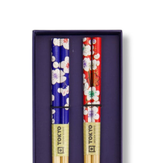 Japanse eetstokjes cadeau-set 2 paar bloem