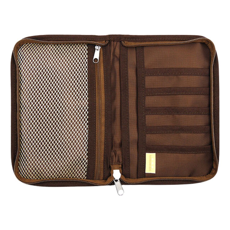 Praktische etui met ritsen en vakjes, compact en stijlvol