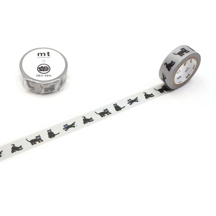 MT washi tape meets SOU SOU het Japanse textielmerk. Deze heeft een patroon van zwarte katjes.