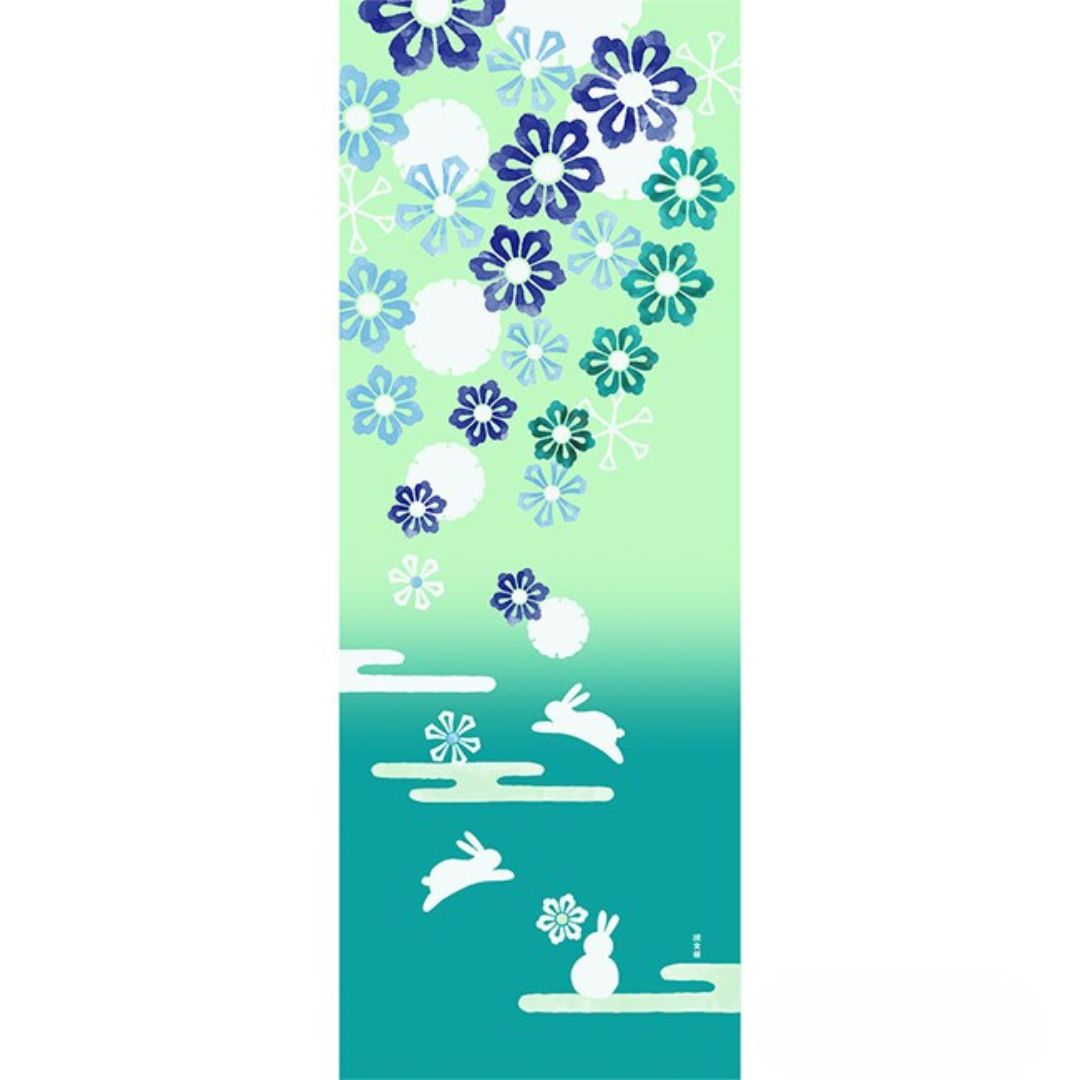 Tenugui Japanse katoenen doek Konijntjes en Bloemetjes
