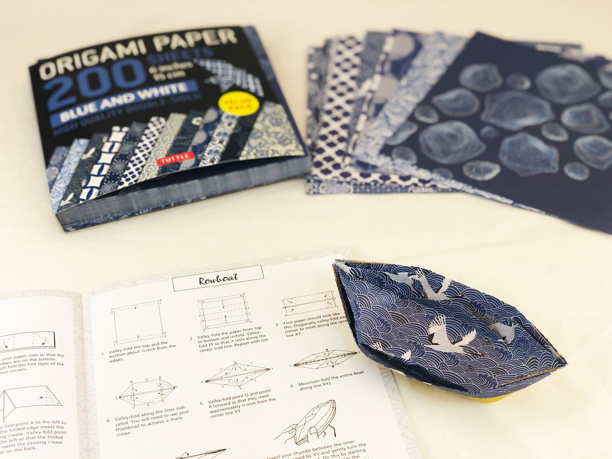 Origami papier dubbelzijdig blauw-wit 15x15cm