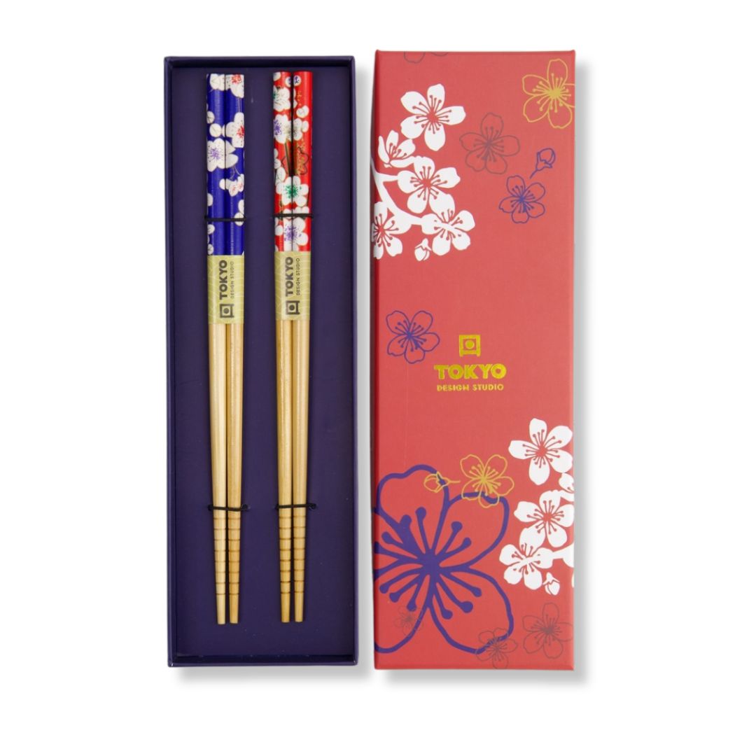 Japanse eetstokjes cadeau-set 2 paar bloem