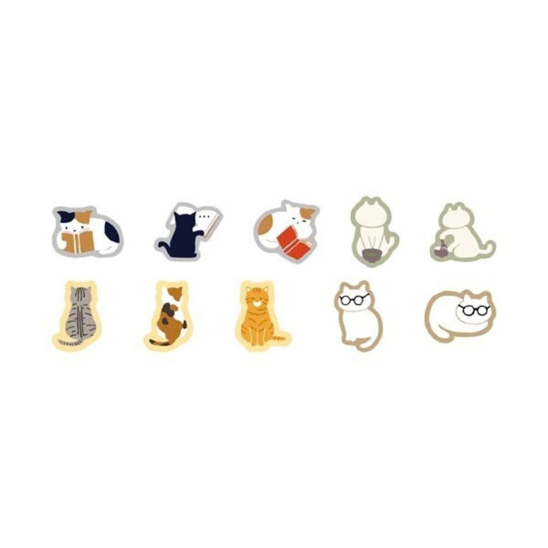 Japanse Flake Stickers Reading Cat 30 Stuks