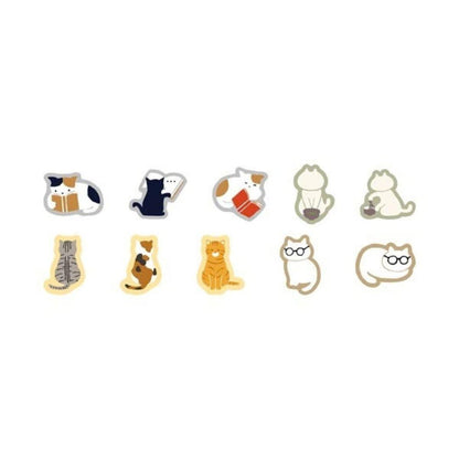 Japanse Flake Stickers Reading Cat 30 Stuks