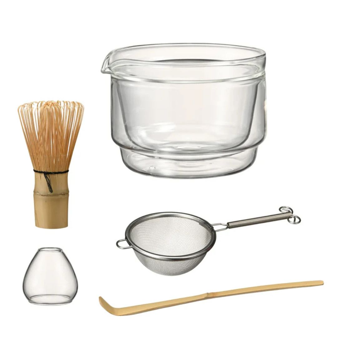 HARIO matcha thee set met glazen kom en bamboe klopper