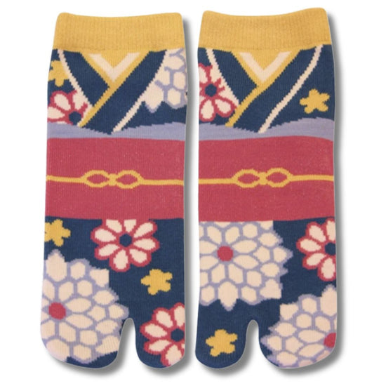Japanse tabi sokken Kiku Blue mt 37-39