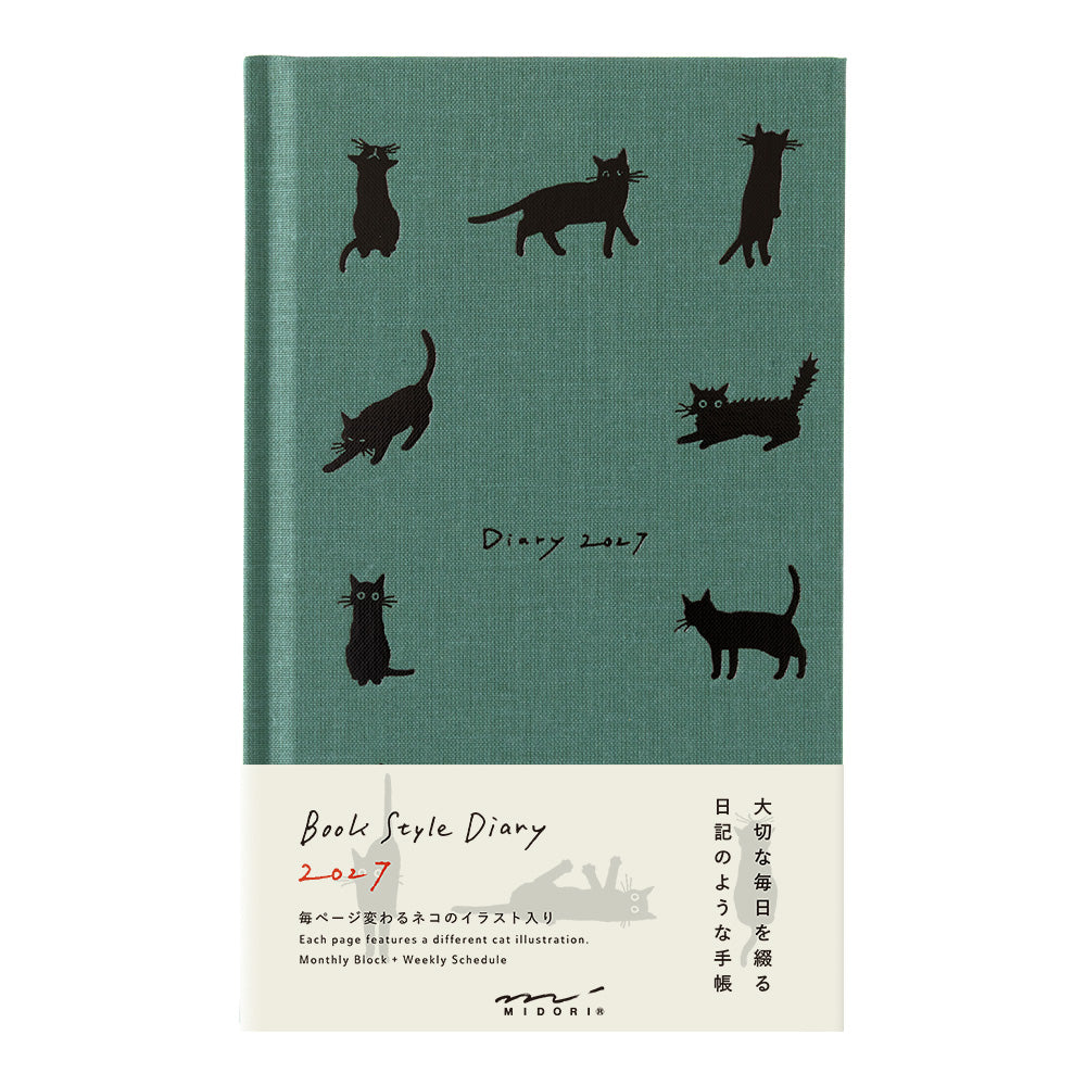 Midori Book Style Diary Cat Green B6 2027