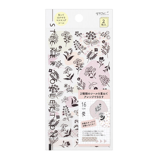 Midori Diary Stickers Monotone Flowers