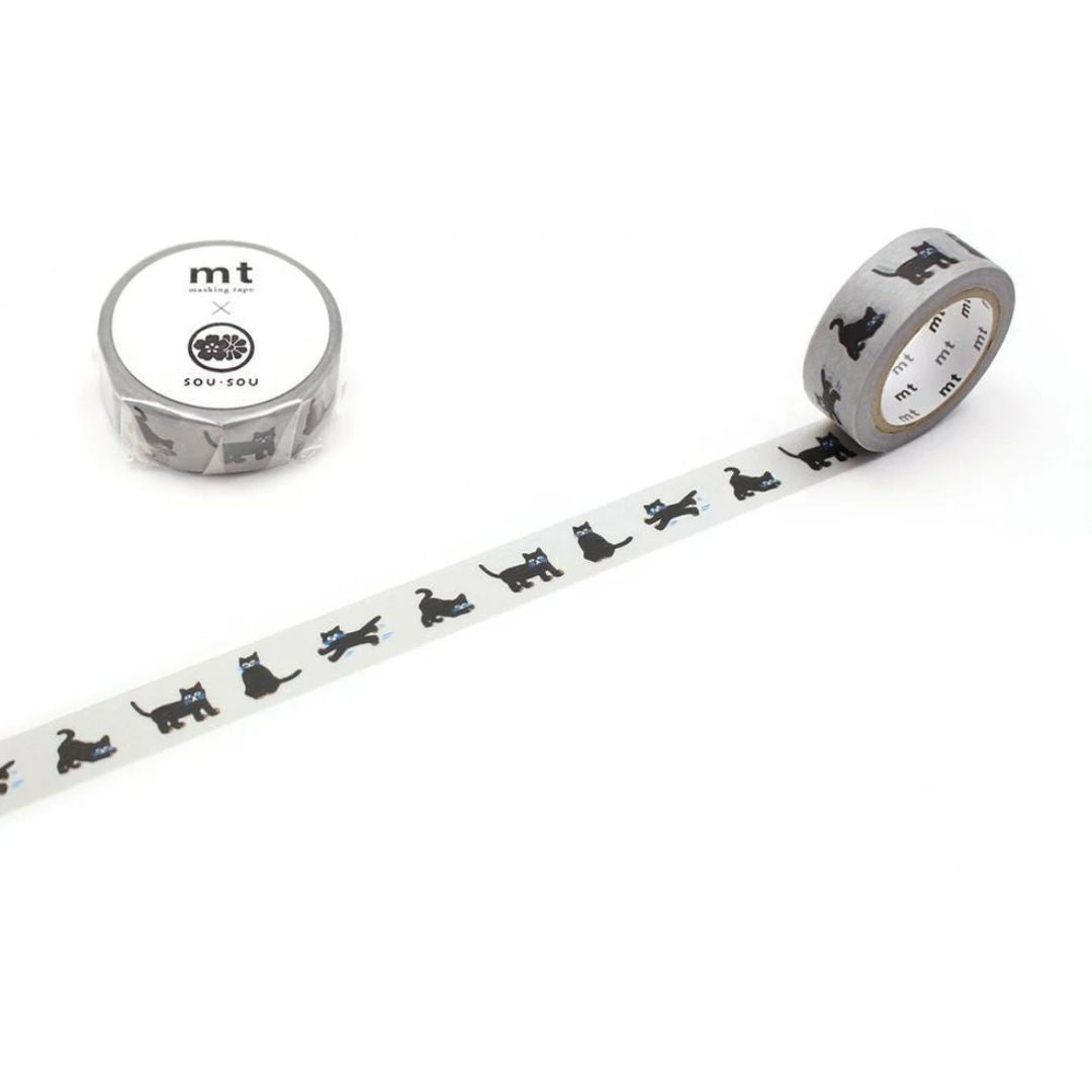MT washi tape meets SOU SOU het Japanse textielmerk. Deze heeft een patroon van zwarte katjes.