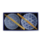 Set van twee Tayo Bowls met strak Japans patroon en houten stokjes, 500 ml inhoud.