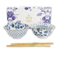 Cadeau-set Flora Japonica met twee Japanse kommen van 500 ml en twee paar chopsticks, botanisch design van Tokyo Design Studio.