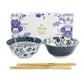 Cadeau-set Flora Japonica met twee Japanse kommen van 500 ml en twee paar chopsticks, botanisch design van Tokyo Design Studio.
