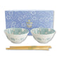 Fujisakura cadeau-set met twee Japanse kommen van 500 ml en twee paar chopsticks, kersenbloesemdesign.