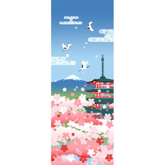 Tenugui Japanse inpakdoek Sakura Fuji met Pagode