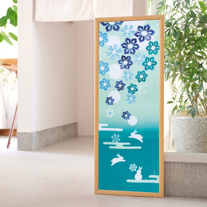 Tenugui Japanse katoenen doek Konijntjes en Bloemetjes
