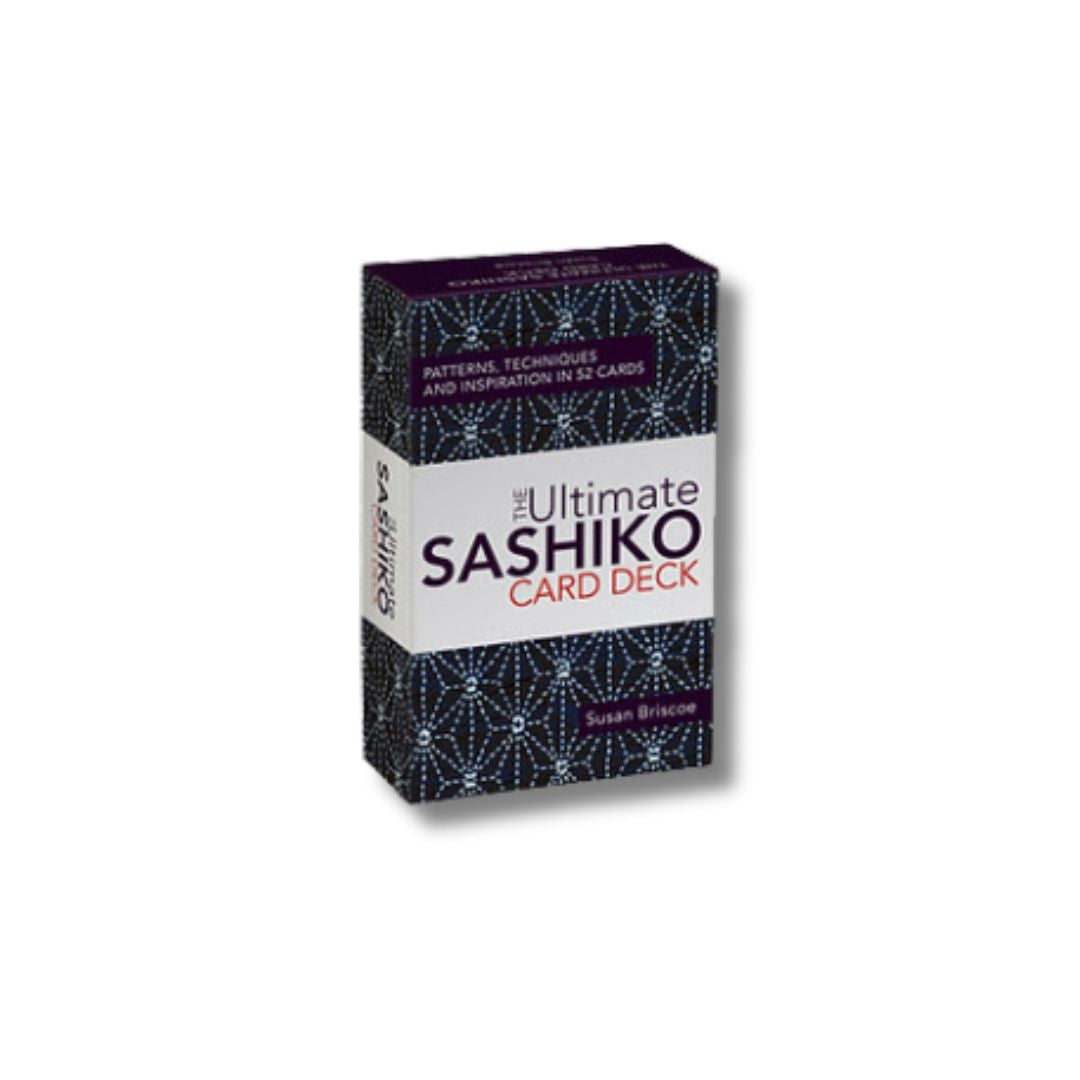 Sashiko kaartenset van Susan Briscoe met 52 kleurrijke kaarten vol traditionele Japanse borduurpatronen, ideaal voor creatieve handwerkprojecten.