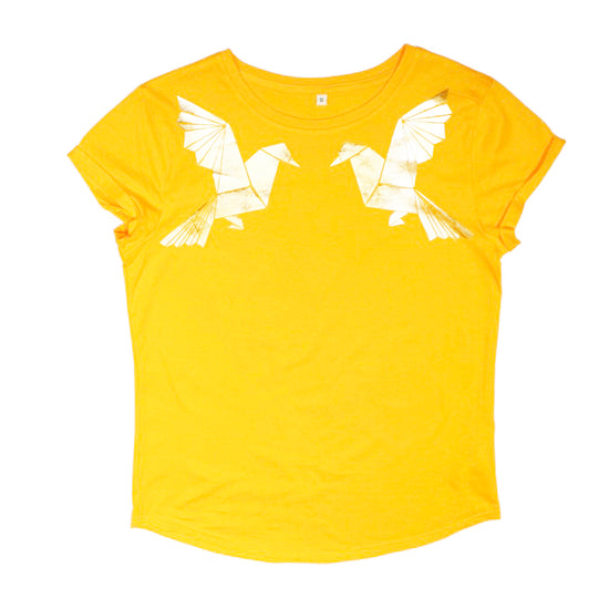 Dames t-shirt korte mouw origami vogels